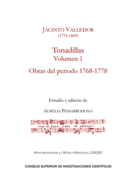 TONADILLAS VOLUMEN I OBRAS DEL PERIODO 1768 1778