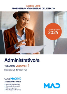 ADMINISTRATIVO /A ESTADO TURNO LIBRE TEMARIO VOL 1 2025