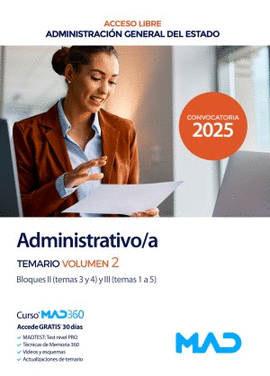 ADMINISTRATIVO /A ESTADO TURNO LIBRE TEMARIO VOL 2 2025