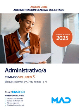 ADMINISTRATIVO /A ESTADO TURNO LIBRE TEMARIO VOL 3 2025