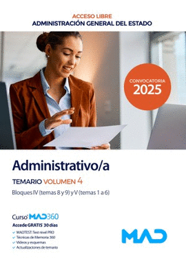ADMINISTRATIVO /A ESTADO TURNO LIBRE TEMARIO VOL 4 2025