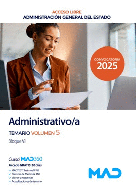 ADMINISTRATIVO /A ESTADO TURNO LIBRE TEMARIO VOL 5 2025